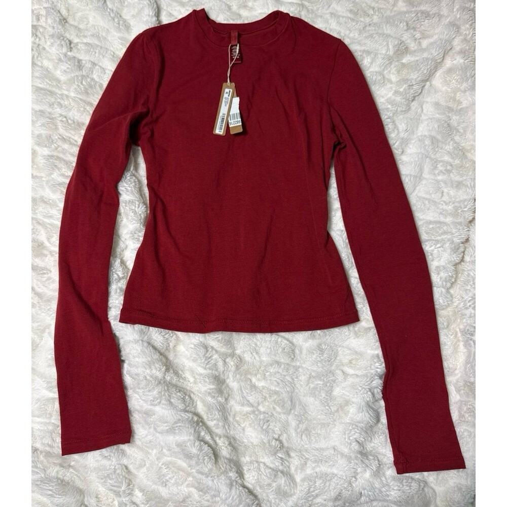 Skims Cotton Jersey Long Sleeve T-shirt Brick XS